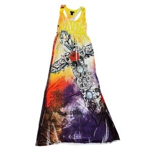 Vintage Y2K Cross Print Maxi Dress